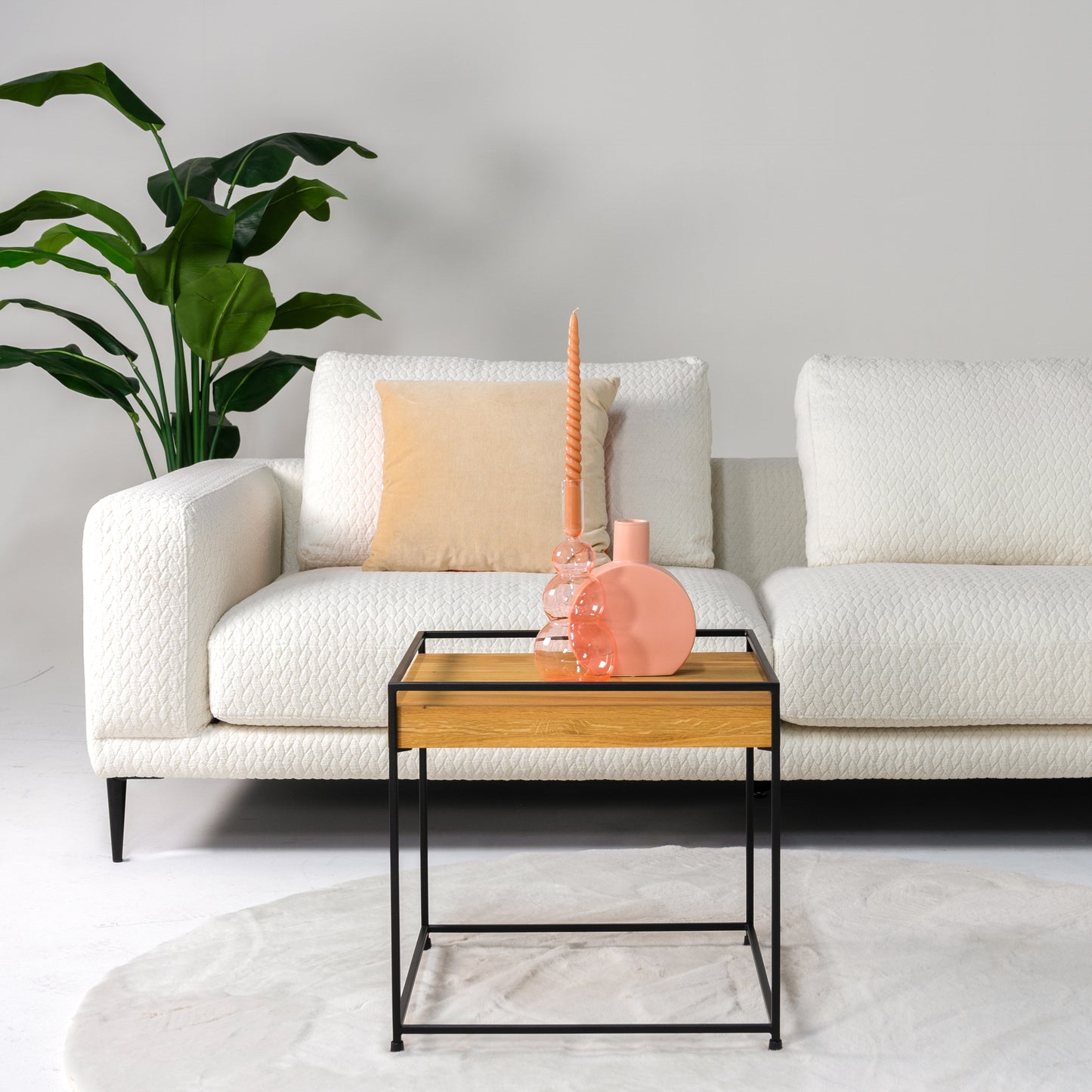 THIN WOOD 40 Side Table - Black / Natural Oak