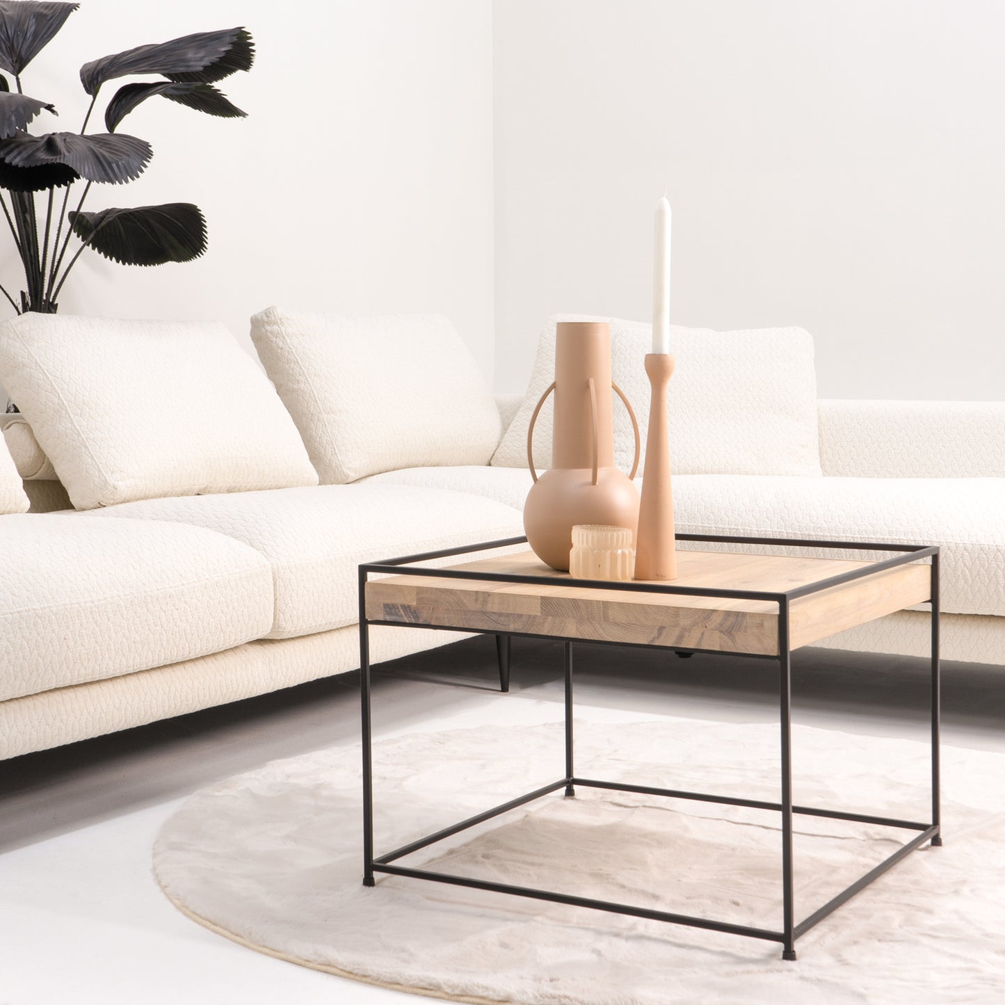 THIN WOOD 60 Coffee table - Black / Oak bianco