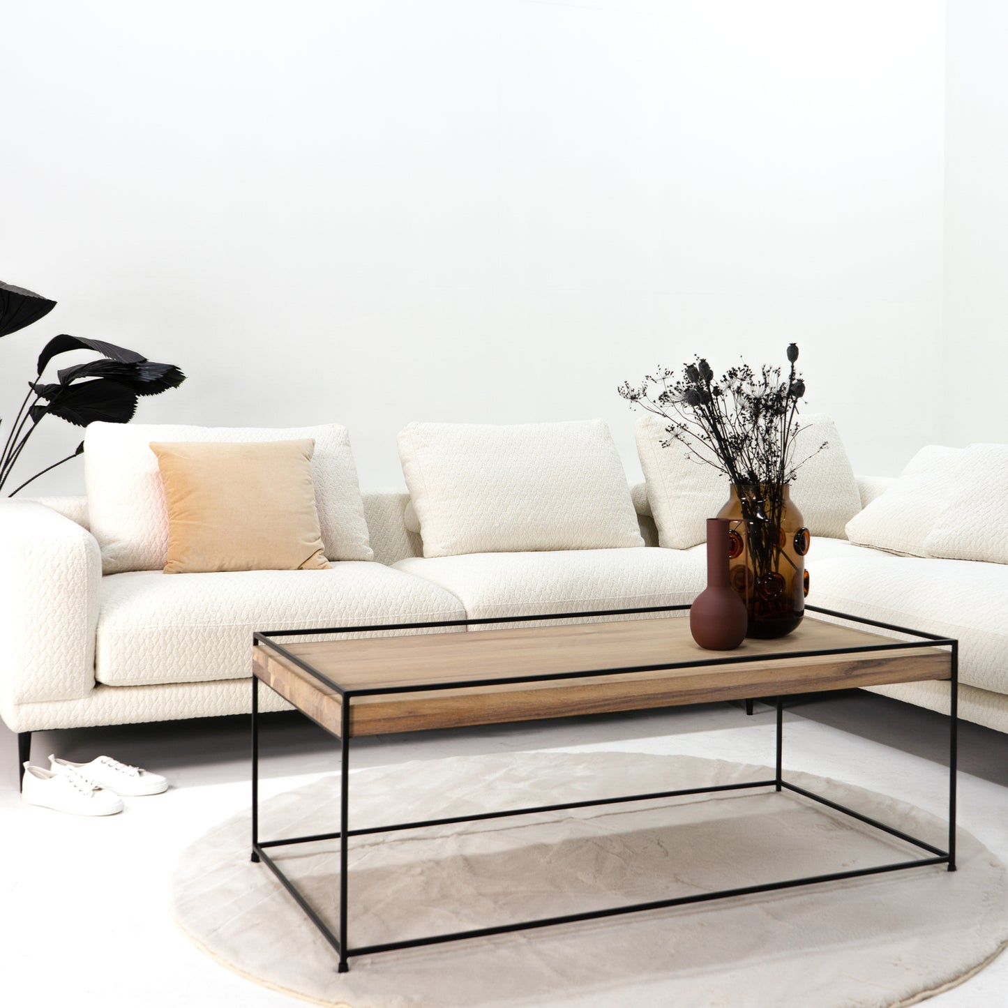 THIN WOOD 120 Salontafel - Zwart / Eiken bianco
