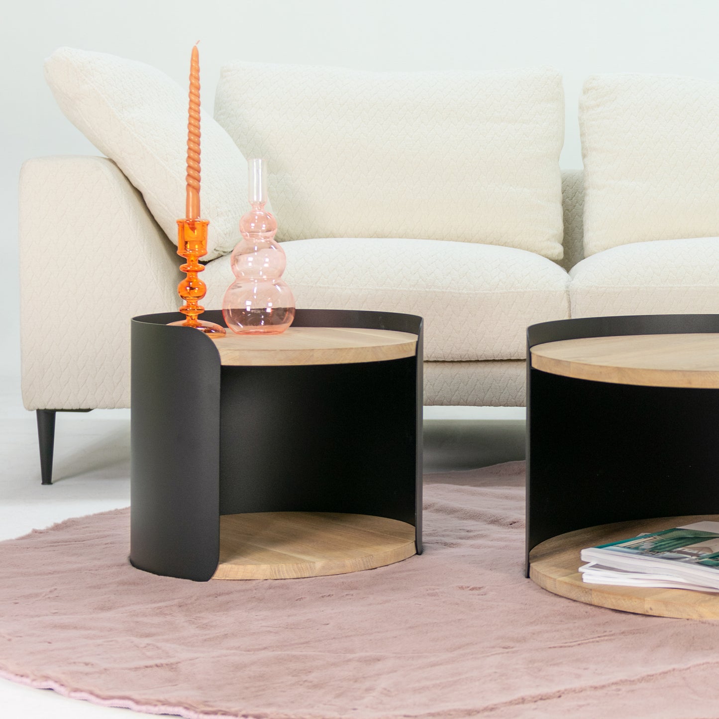 CYLINDER L Salontafel - Zwart / Eiken