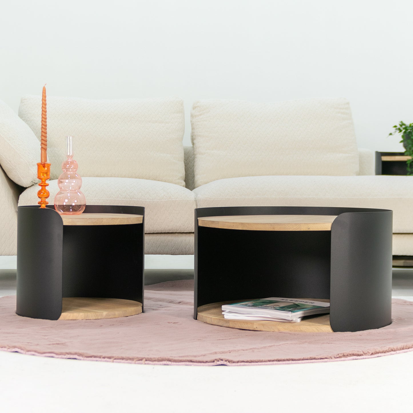 CYLINDER L Salontafel - Zwart / Eiken