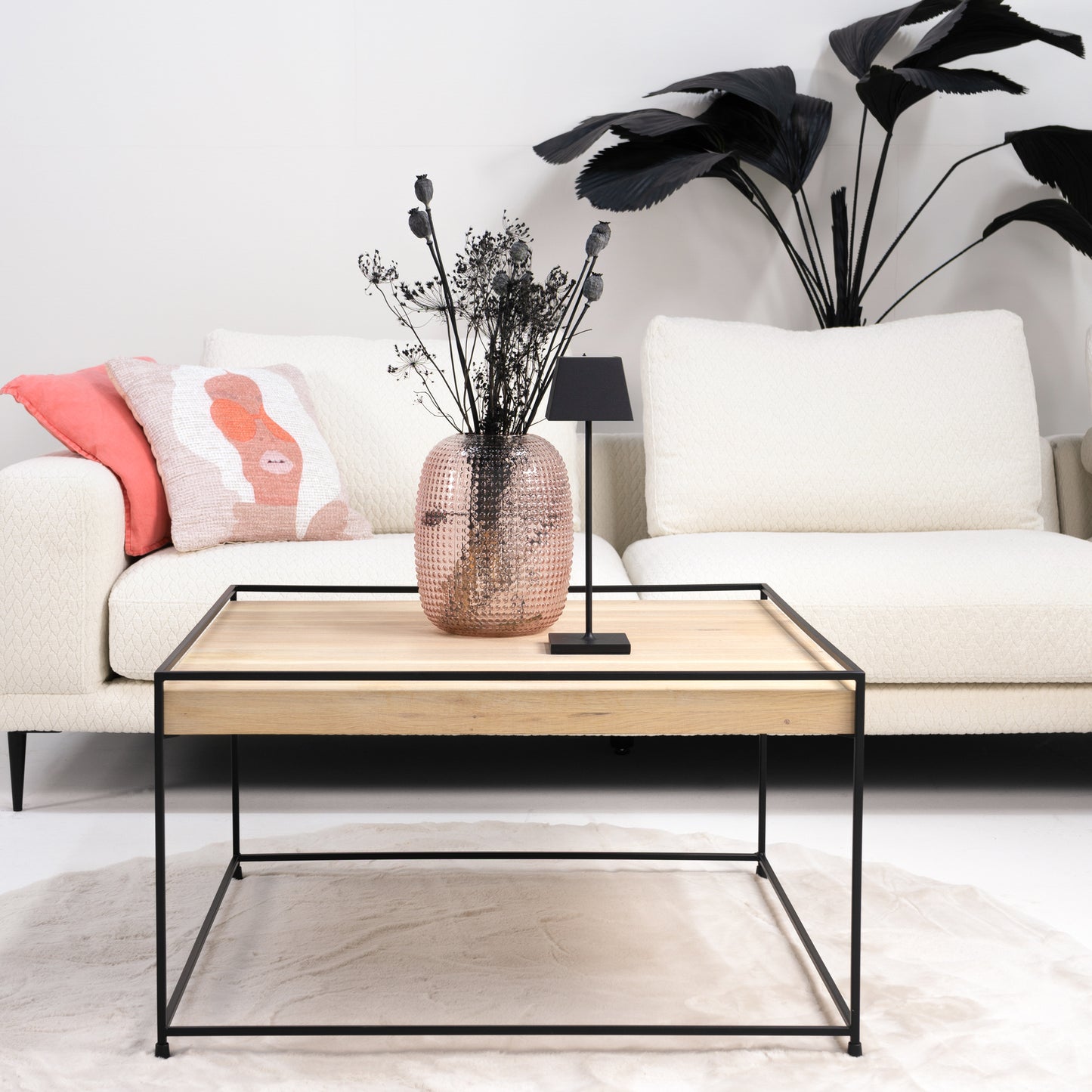 THIN WOOD 80 Coffee table - Black / Oak bianco